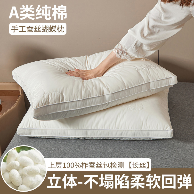 全棉蚕丝枕100%蚕丝枕头家用枕芯单人酒店枕头可水洗护颈椎学生枕